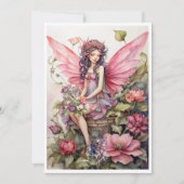Schattigee fee in roze weide van bloemen uitnodigi kaart (Voorkant)