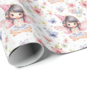 Schattigee fee in Verjaardag Pet, Bloemen, Vlinder Cadeaupapier (Rol Hoek)