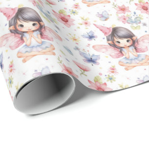 Schattigee fee in Verjaardag Pet, Bloemen, Vlinder Cadeaupapier