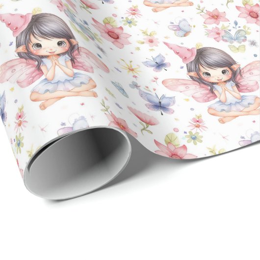 Schattigee fee in Verjaardag Pet, Bloemen, Vlinder Cadeaupapier (Rol Hoek)