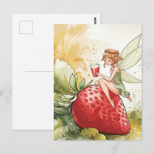Schattigee fee met een glas aardbeien punch fantas briefkaart (Voorkant / Achterkant)