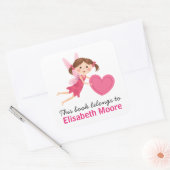 Schattigee fee met roze hart kinder boekenplaat bo vierkante sticker (Envelop)