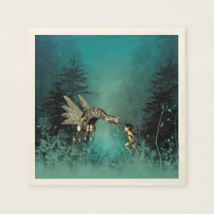 Schattigee fee met stoomdraak in een fantasiebos servetten