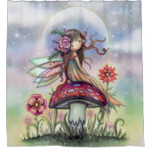 Schattigee fee op paddenstoel en Volle Maan Art Douchegordijn (Voorkant)