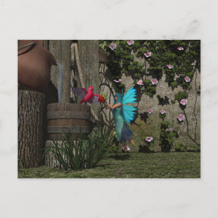 Schattigee fee voeden een vogel briefkaart