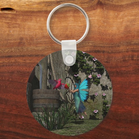 Schattigee fee voeden een vogel sleutelhanger (Achterkant)