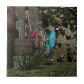 Schattigee fee voeden een vogel tegeltje (Voorkant)