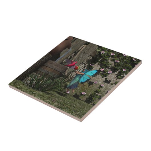 Schattigee fee voeden een vogel tegeltje (Zijkant)