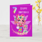 Schattigee fee zevende verjaardag regenboog anime kaart (Gele Bloem)