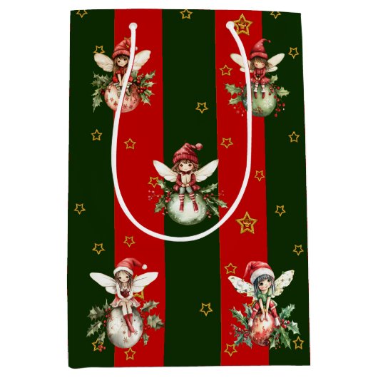 Schattigee feeën op kerstversiering medium cadeauzakje (Voorkant)