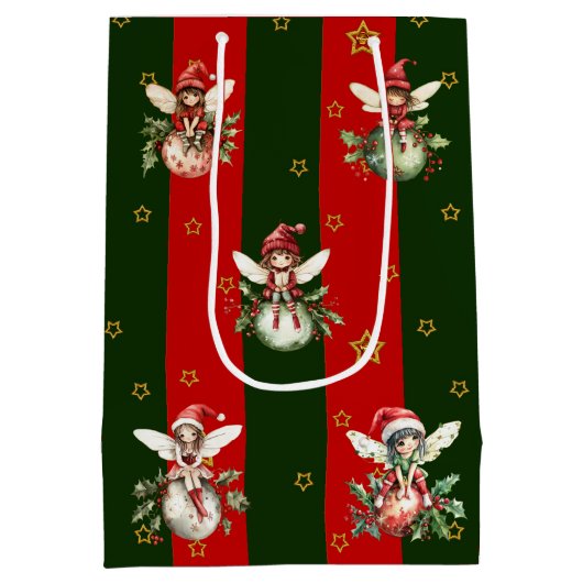 Schattigee feeën op kerstversiering medium cadeauzakje (Achterkant)