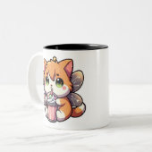 Schattigee feeënkat die milkshake drink tweekleurige koffiemok (Voorkant links)