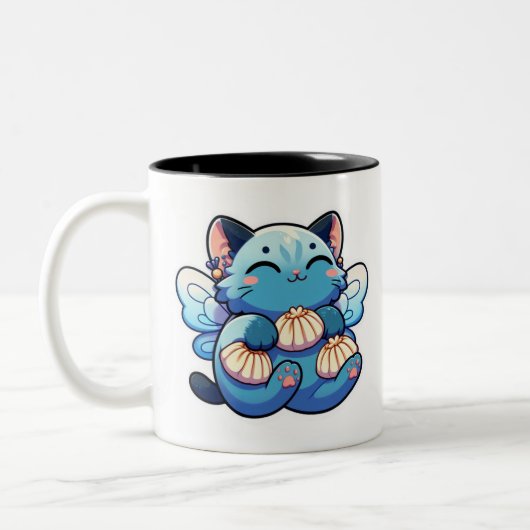 Schattigee feeënkat met dumplings tweekleurige koffiemok (Links)