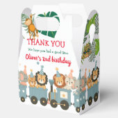 Schattigee feestbeesten op de trein gepersonalisee bedankdoosjes (Geopend)