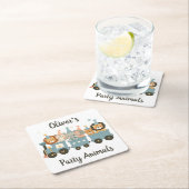 Schattigee feestbeesten op de trein gepersonalisee kartonnen onderzetters (Insitu)