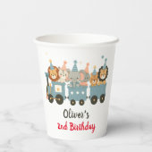 Schattigee feestbeesten op de trein gepersonalisee papieren bekers (Achterkant)
