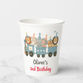 Schattigee feestbeesten op de trein gepersonalisee papieren bekers