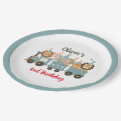 Schattigee feestbeesten op de trein gepersonalisee papieren bordje (Gekanteld)