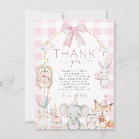 Schattigee feestdieren leuk om een 1e verjaardag r bedankkaart (Voorkant)