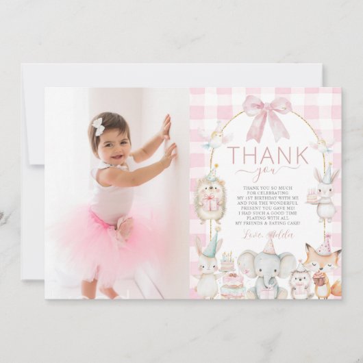 Schattigee feestdieren leuk om een 1e verjaardag r bedankkaart (Voorkant)