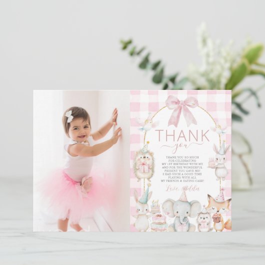 Schattigee feestdieren leuk om een 1e verjaardag r bedankkaart (Staand voorkant)