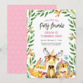 Schattigee feestdieren verjaardagsuitnodiging kaart