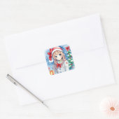 Schattigee feestelijke anime meisje kerst vierkante sticker (Envelop)