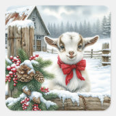 Schattigee Feestelijke Baby Geit op het Boerderij Vierkante Sticker (Voorkant)