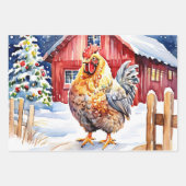 Schattigee Feestelijke Country Chickens Kerst Inpakpapier Vel (Voorkant)