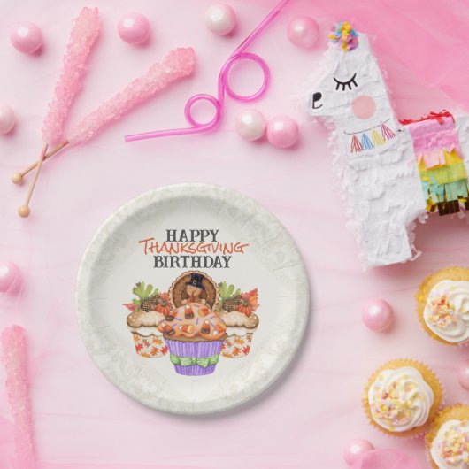 Schattigee feestelijke cupcakes Happy Thanksgiving Papieren Bordje (Feest)