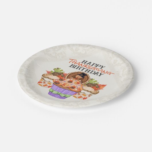 Schattigee feestelijke cupcakes Happy Thanksgiving Papieren Bordje (Gekanteld)