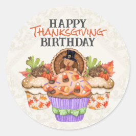 Schattigee feestelijke cupcakes Happy Thanksgiving Ronde Sticker