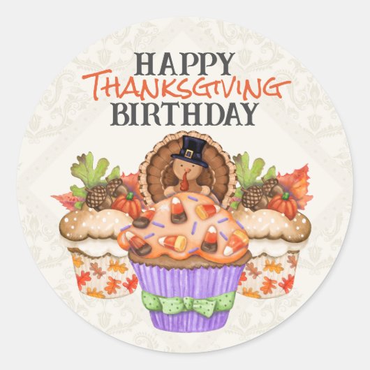Schattigee feestelijke cupcakes Happy Thanksgiving Ronde Sticker (Voorkant)