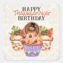 Schattigee feestelijke cupcakes Happy Thanksgiving Vierkante Sticker
