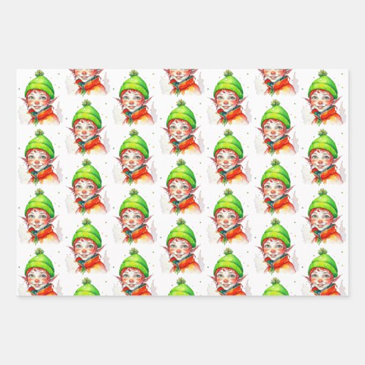 Schattigee feestelijke  Elfen Kerst Inpakpapier Vel (Voorkant 3)