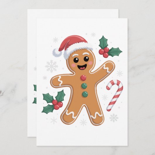 Schattigee Feestelijke Gingerbread Man Kerstkoekje Kaart (Voorkant / Achterkant)