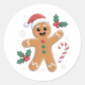 Schattigee Feestelijke Gingerbread Man Kerstkoekje Ronde Sticker (Voorkant)