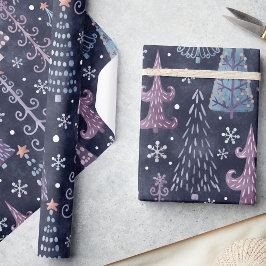 Schattigee feestelijke grillige kerstbomen in Paar Cadeaupapier