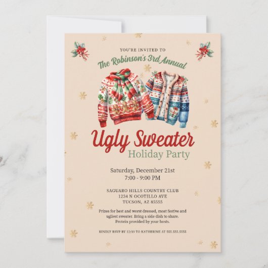 Schattigee feestelijke jaarlijkse Ugly Sweater ker Kaart (Voorkant)