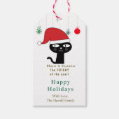 Schattigee Feestelijke Kat met een Rode Kerstmuts  Cadeaulabel (Voorkant)