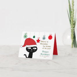Schattigee Feestelijke Kat met een Rode Kerstmuts  Feestdagen Kaart