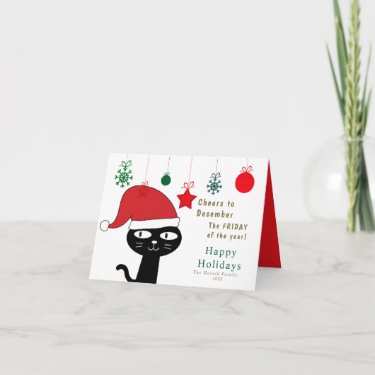 Schattigee Feestelijke Kat met een Rode Kerstmuts  Feestdagen Kaart (Voorkant)