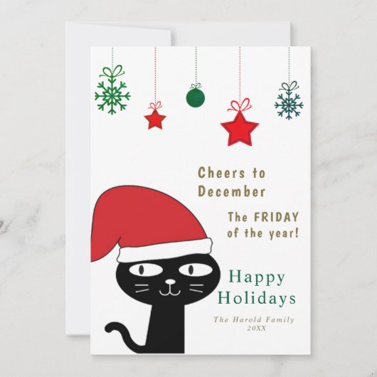 Schattigee Feestelijke Kat met een Rode Kerstmuts  Feestdagenkaart (Voorkant)
