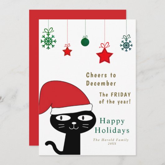 Schattigee Feestelijke Kat met een Rode Kerstmuts  Feestdagenkaart (Voorkant / Achterkant)