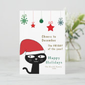 Schattigee Feestelijke Kat met een Rode Kerstmuts  Feestdagenkaart (Staand voorkant)