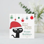 Schattigee Feestelijke Kat met een Rode Kerstmuts  Feestdagenkaart (Staand voorkant)