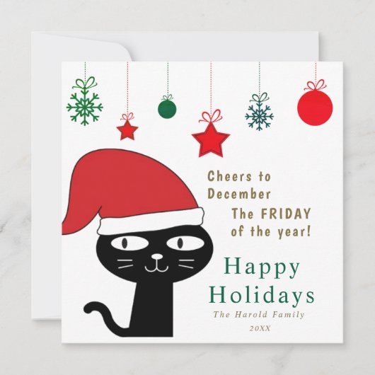 Schattigee Feestelijke Kat met een Rode Kerstmuts  Feestdagenkaart (Voorkant)