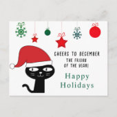 Schattigee Feestelijke Kat met een Rode Kerstmuts  Feestdagenkaart (Voorkant)