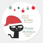 Schattigee Feestelijke Kat met een Rode Kerstmuts  Ronde Sticker (Voorkant)