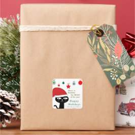 Schattigee Feestelijke Kat met een Rode Kerstmuts  Vierkante Sticker